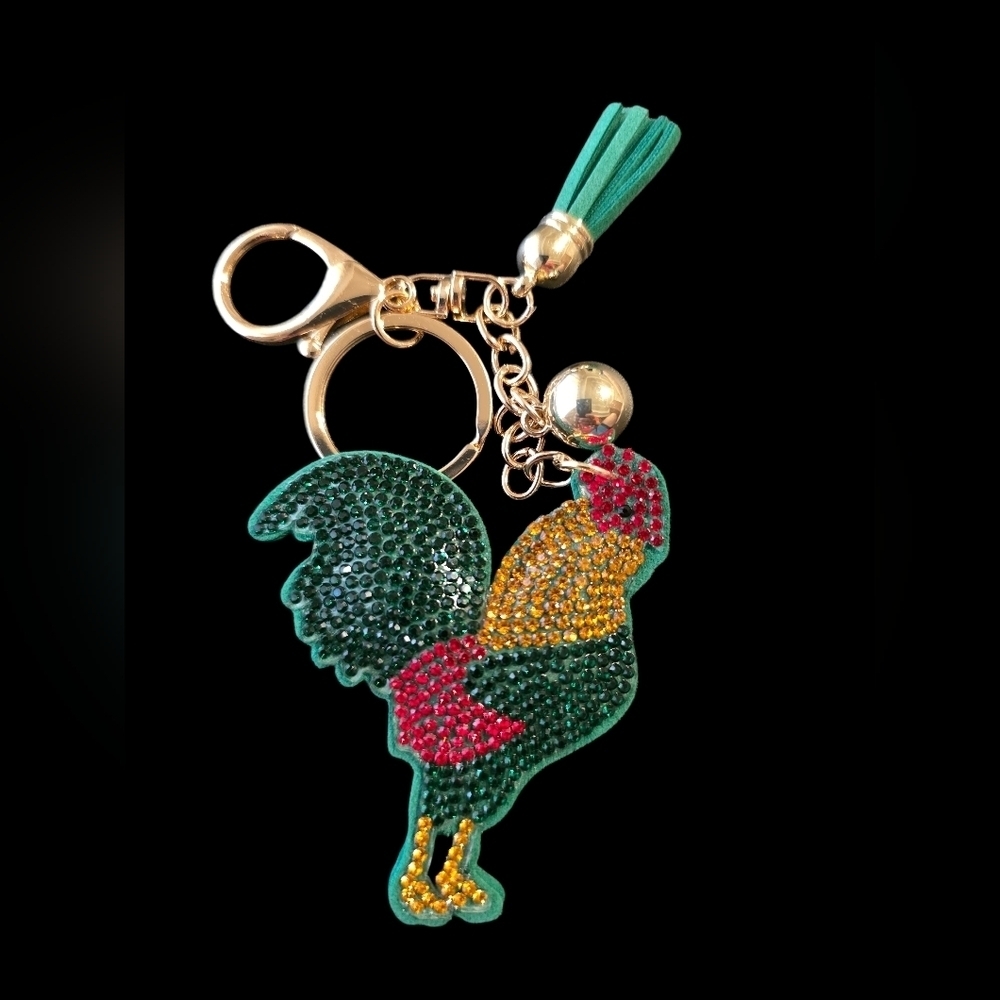Colorful Rooster Bag Charm Keychain with Tassel